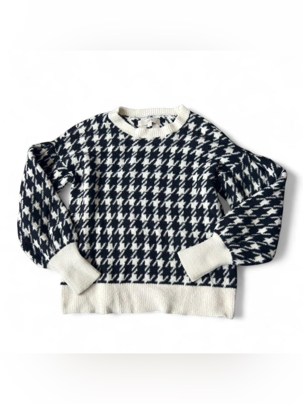 LOFT Black & White Houndstooth Crewneck Sweater